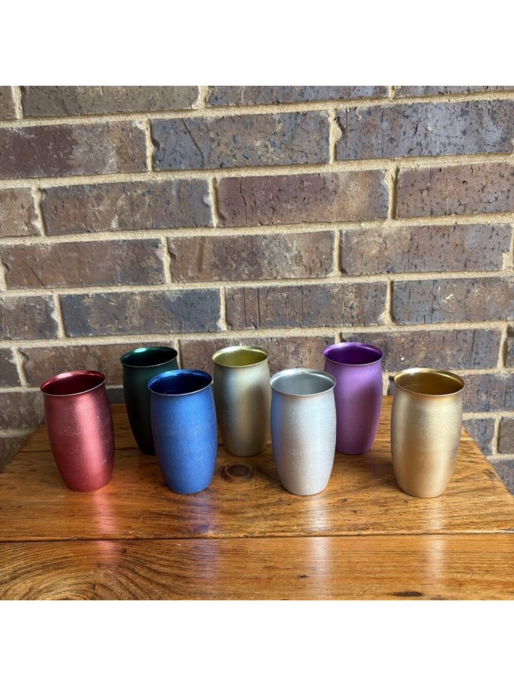 Set 7 Vintage Colored Mirro Aluminum USA 12 Oz  Drinking Water Tumblers Glasses